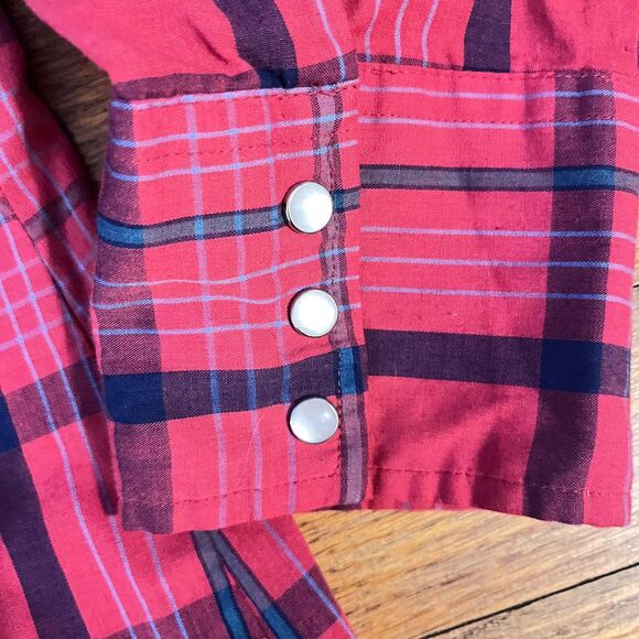 Wrangler Mens Western Pearl Snap Red Plaid Button Up Collared Shirt Size L - Picture 8 of 8